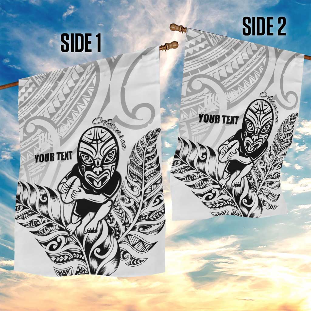 New Zealand Silver Fern Rugby Custom Garden Flag Maori Tiki White Version