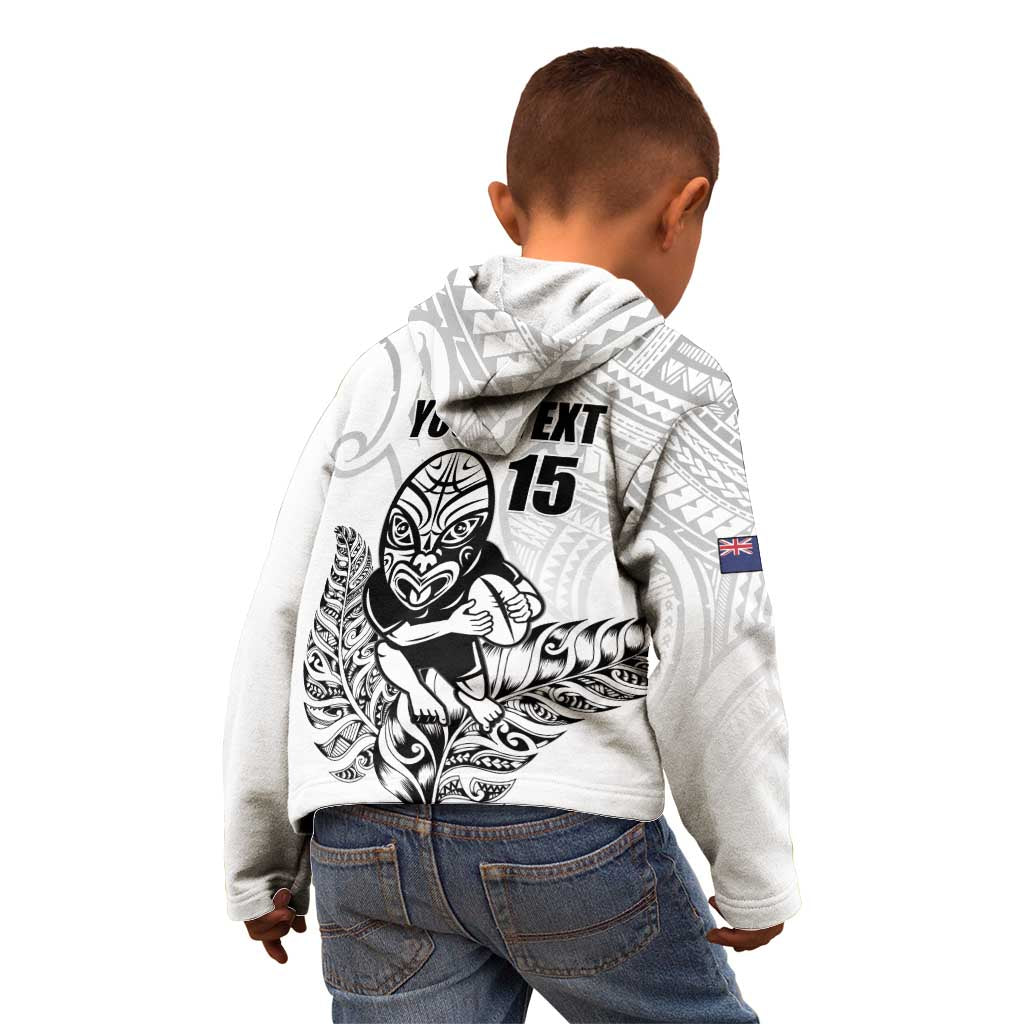 New Zealand Silver Fern Rugby Custom Kid Hoodie Maori Tiki White Version