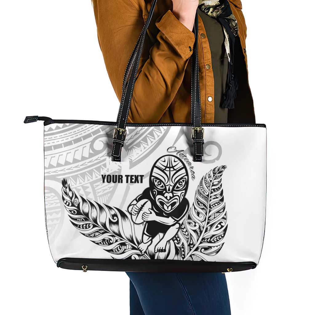 New Zealand Silver Fern Rugby Custom Leather Tote Bag Maori Tiki White Version