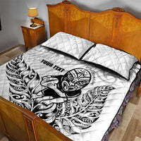 New Zealand Silver Fern Rugby Custom Quilt Bed Set Maori Tiki White Version