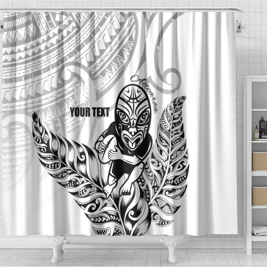 New Zealand Silver Fern Rugby Custom Shower Curtain Maori Tiki White Version
