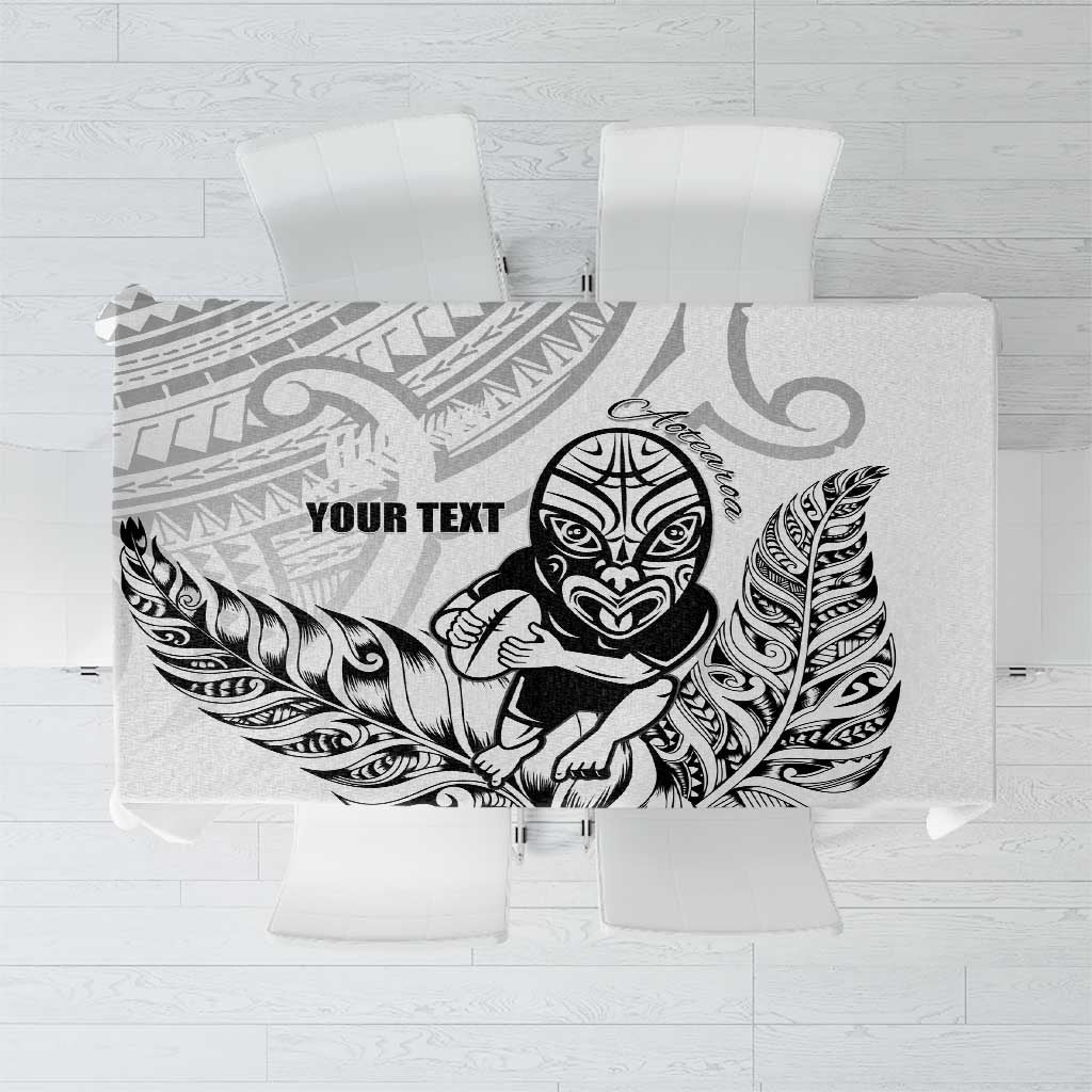 New Zealand Silver Fern Rugby Custom Tablecloth Maori Tiki White Version