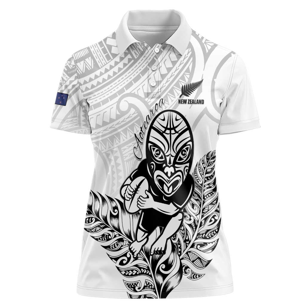 New Zealand Silver Fern Rugby Custom Women Polo Shirt Maori Tiki White Version