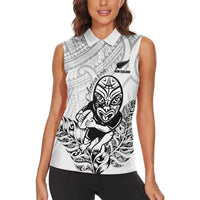 New Zealand Silver Fern Rugby Custom Women Sleeveless Polo Shirt Maori Tiki White Version