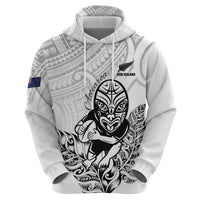 New Zealand Silver Fern Rugby Custom Zip Hoodie Maori Tiki White Version