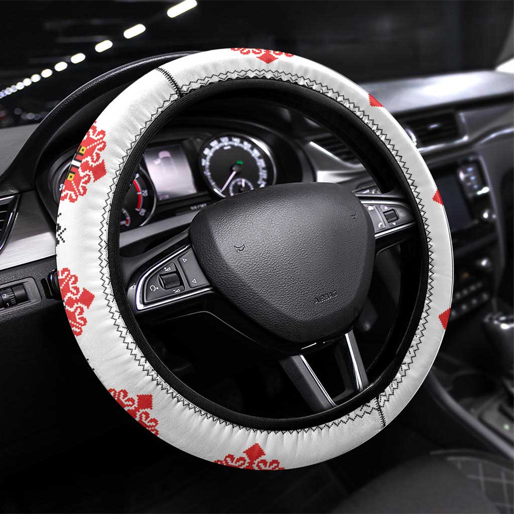 Bulgarian Embroidery Style Seamless Pattern Steering Wheel Cover