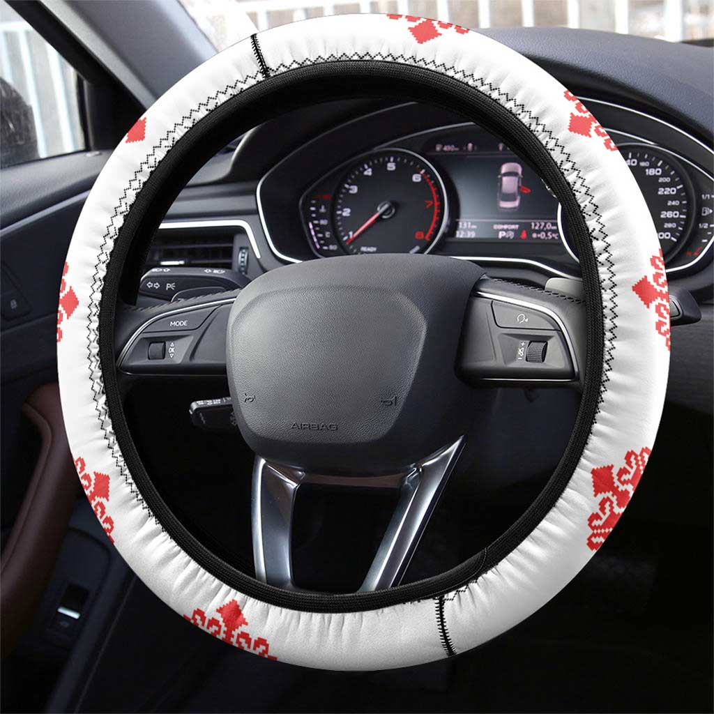 Bulgarian Embroidery Style Seamless Pattern Steering Wheel Cover