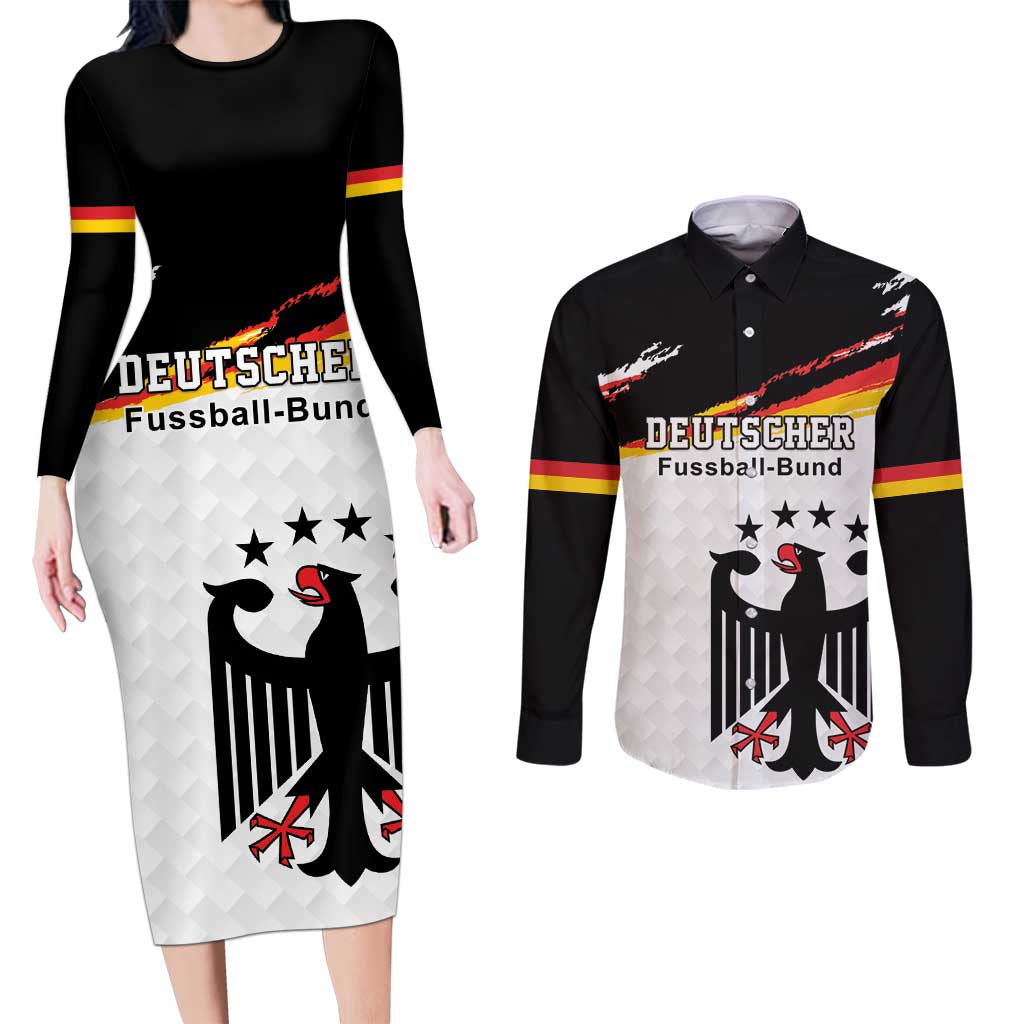 Custom Germany Football Couples Matching Long Sleeve Bodycon Dress and Long Sleeve Button Shirt Come On DFB-Team