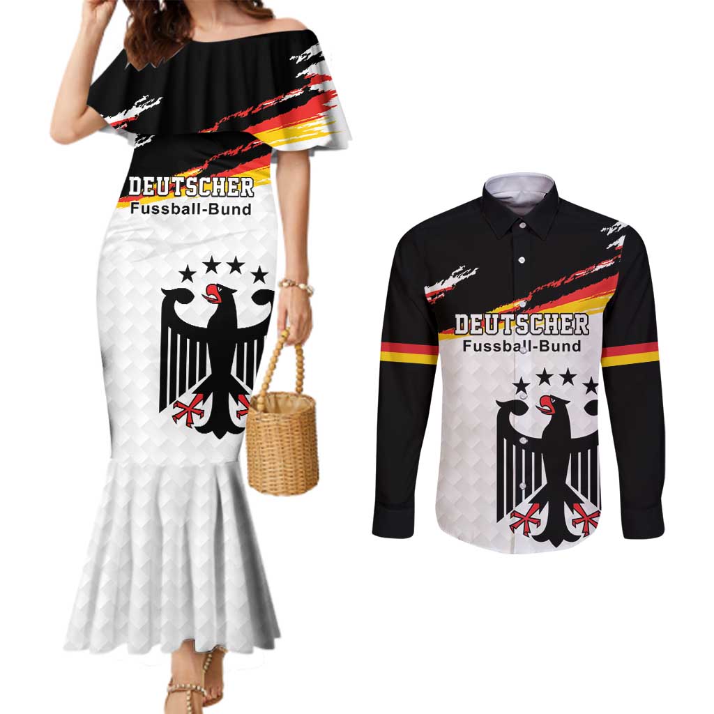 Custom Germany Football Couples Matching Mermaid Dress and Long Sleeve Button Shirt Come On DFB-Team