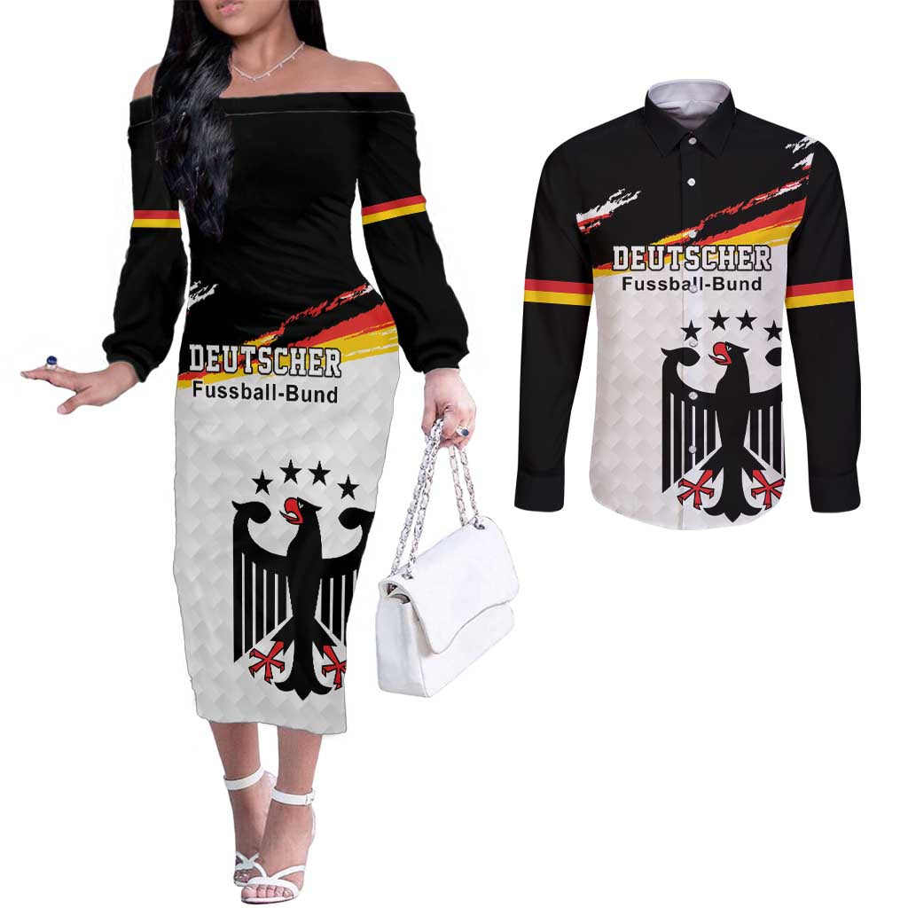 Custom Germany Football Couples Matching Off The Shoulder Long Sleeve Dress and Long Sleeve Button Shirt Come On DFB-Team