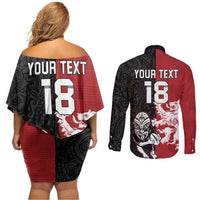 Custom British Lions New Zealand Couples Matching Off Shoulder Short Dress and Long Sleeve Button Shirt Unique Style LT18 - Polynesian Pride