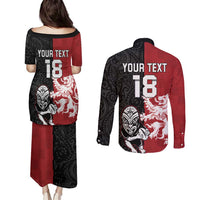 Custom British Lions New Zealand Couples Matching Puletasi and Long Sleeve Button Shirt Unique Style - Polynesian Pride