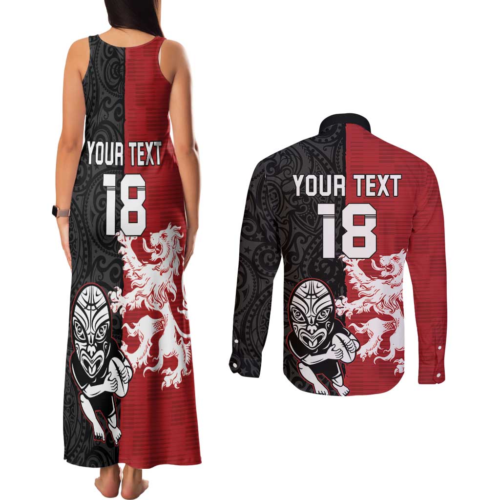 Custom British Lions New Zealand Couples Matching Tank Maxi Dress and Long Sleeve Button Shirt Unique Style - Polynesian Pride