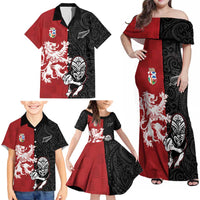 Custom British Lions New Zealand Family Matching Off Shoulder Maxi Dress and Hawaiian Shirt Unique Style LT18 - Polynesian Pride