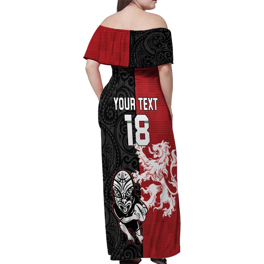 Custom British Lions New Zealand Family Matching Off Shoulder Maxi Dress and Hawaiian Shirt Unique Style LT18 - Polynesian Pride