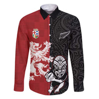 Custom British Lions New Zealand Family Matching Off Shoulder Short Dress and Hawaiian Shirt Unique Style LT18 Dad's Shirt - Long Sleeve Red - Polynesian Pride