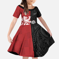 Custom British Lions New Zealand Family Matching Tank Maxi Dress and Hawaiian Shirt Unique Style LT18 Daughter's Dress Red - Polynesian Pride