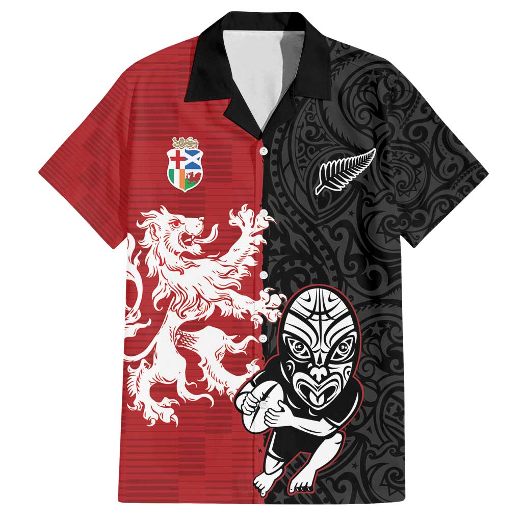 Custom British Lions New Zealand Family Matching Tank Maxi Dress and Hawaiian Shirt Unique Style LT18 Dad's Shirt - Short Sleeve Red - Polynesian Pride
