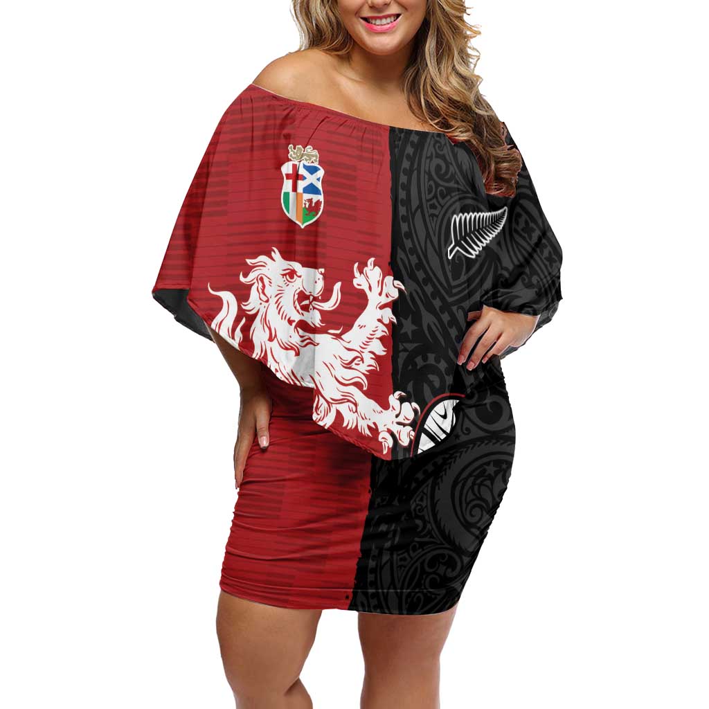 Custom British Lions New Zealand Off Shoulder Short Dress Unique Style - Polynesian Pride