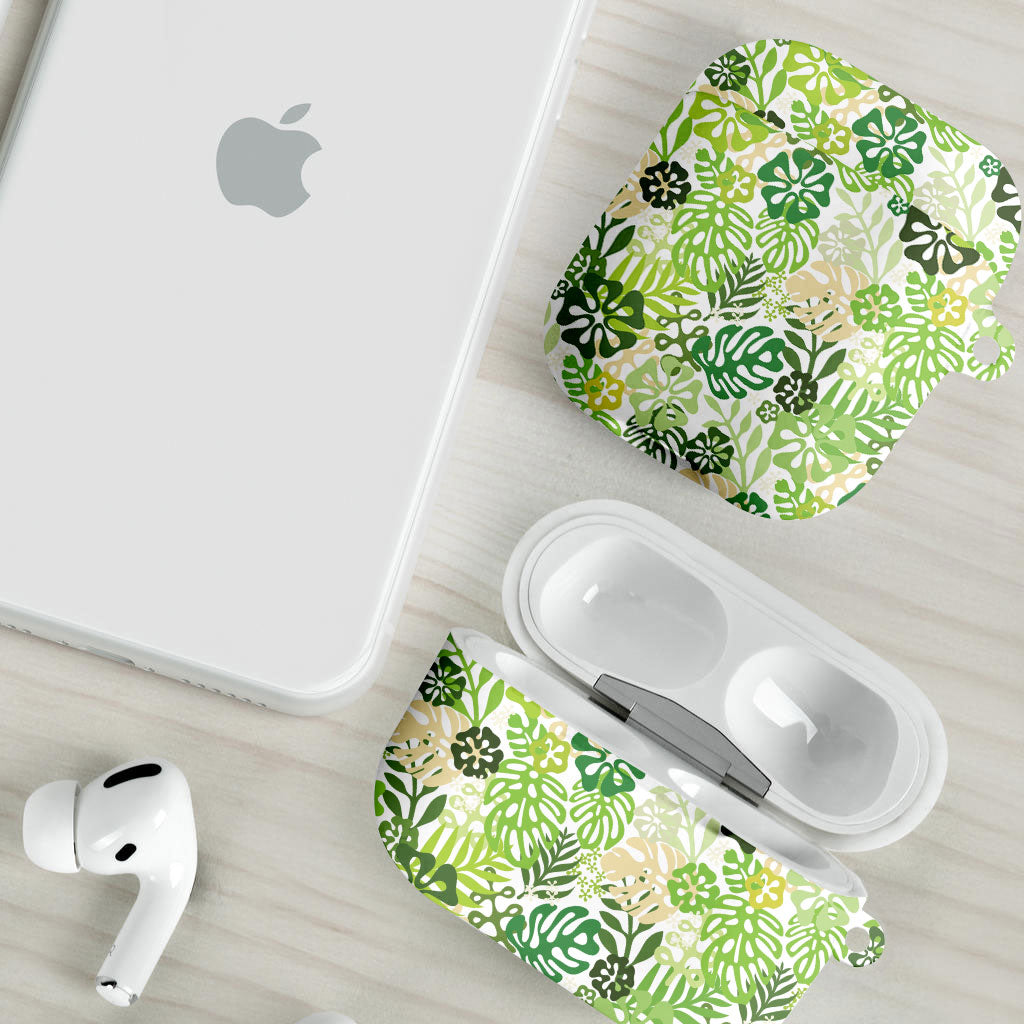 Green Aloha Hawaiian AirPods Case Monstera Hibiscus Tropical Pattern LT19 - Polynesian Pride