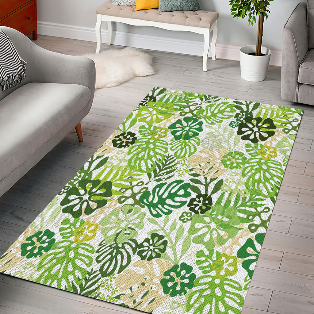 Green Aloha Hawaiian Area Rug Monstera Hibiscus Tropical Pattern LT19 - Polynesian Pride