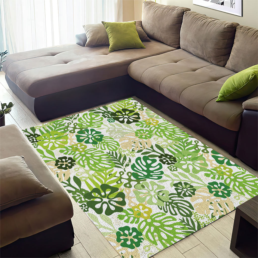 Green Aloha Hawaiian Area Rug Monstera Hibiscus Tropical Pattern LT19 - Polynesian Pride