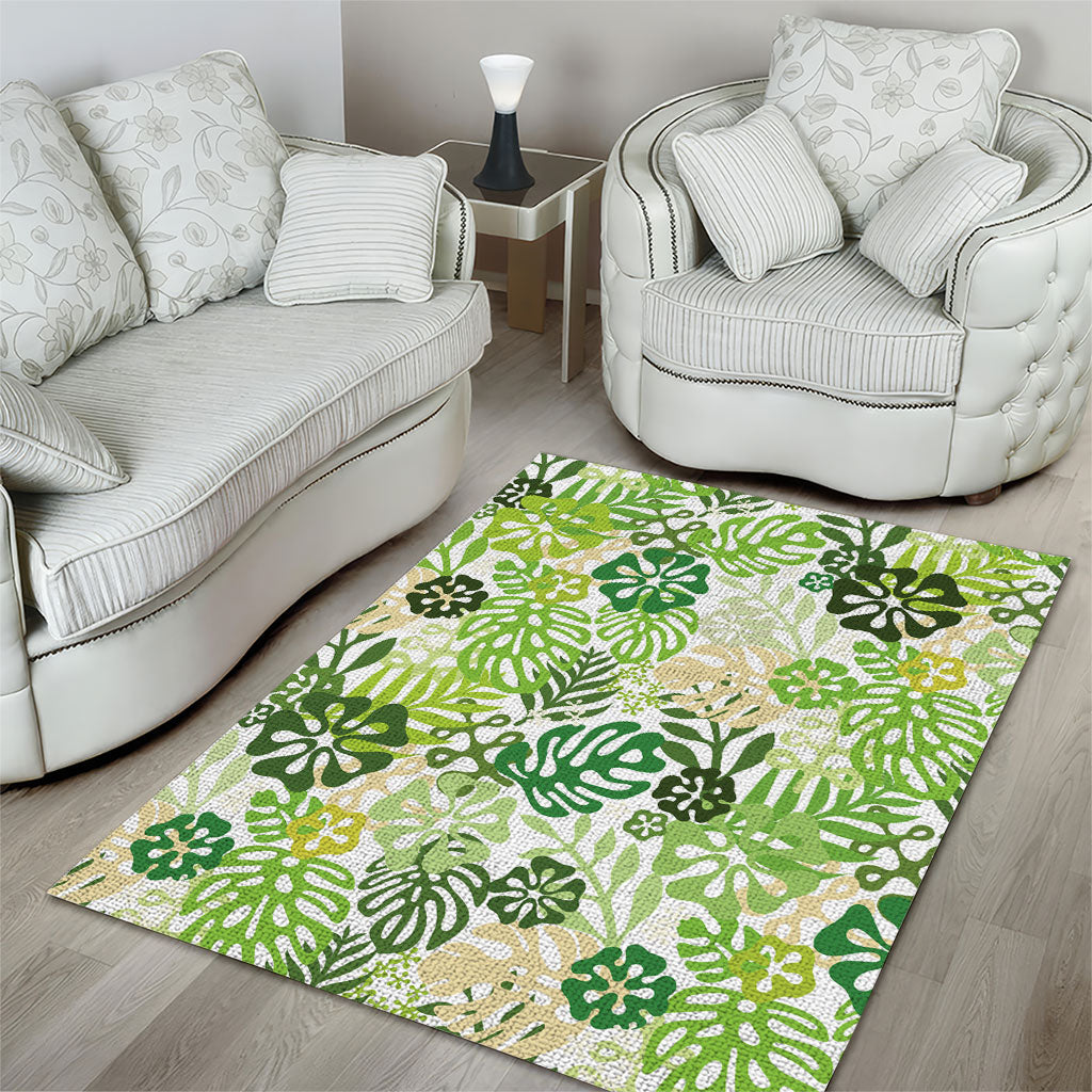 Green Aloha Hawaiian Area Rug Monstera Hibiscus Tropical Pattern LT19 - Polynesian Pride