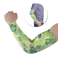 Green Aloha Hawaiian Arm Sleeves Monstera Hibiscus Tropical Pattern LT19 Set of 2 Green - Polynesian Pride