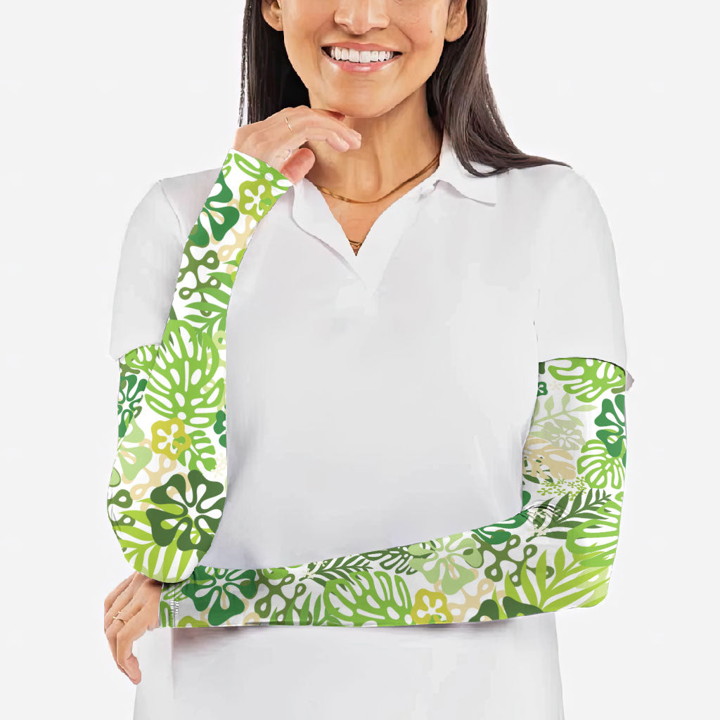 Green Aloha Hawaiian Arm Sleeves Monstera Hibiscus Tropical Pattern LT19 - Polynesian Pride