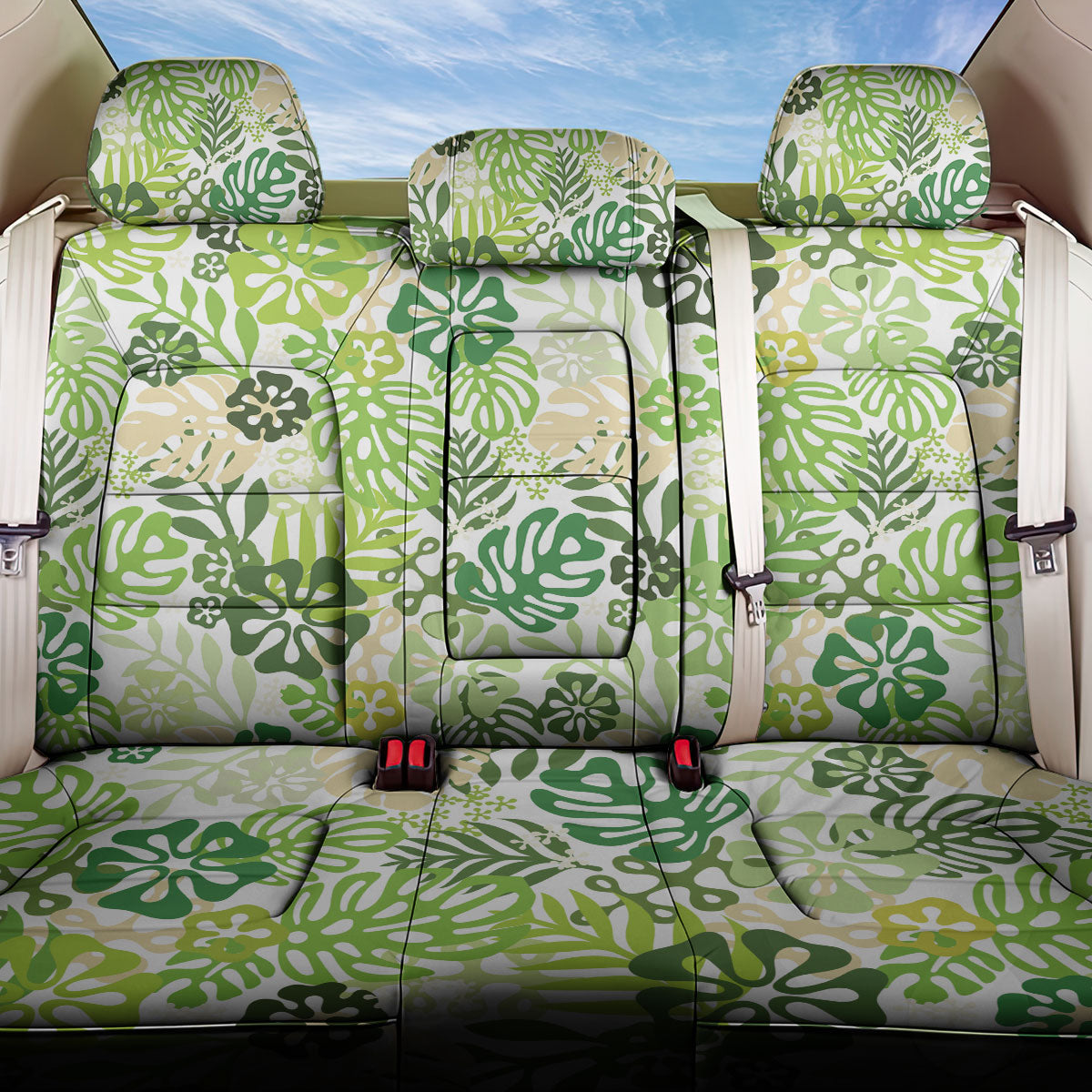 Green Aloha Hawaiian Back Car Seat Cover Monstera Hibiscus Tropical Pattern LT19 One Size Green - Polynesian Pride