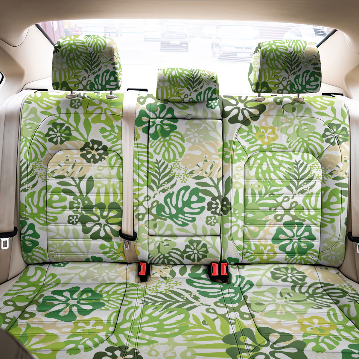 Green Aloha Hawaiian Back Car Seat Cover Monstera Hibiscus Tropical Pattern LT19 - Polynesian Pride