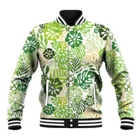 Green Aloha Hawaiian Baseball Jacket Monstera Hibiscus Tropical Pattern LT19 Unisex Green - Polynesian Pride