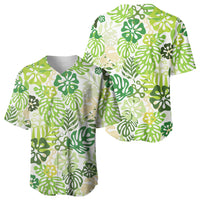 Green Aloha Hawaiian Baseball Jersey Monstera Hibiscus Tropical Pattern LT19 - Polynesian Pride