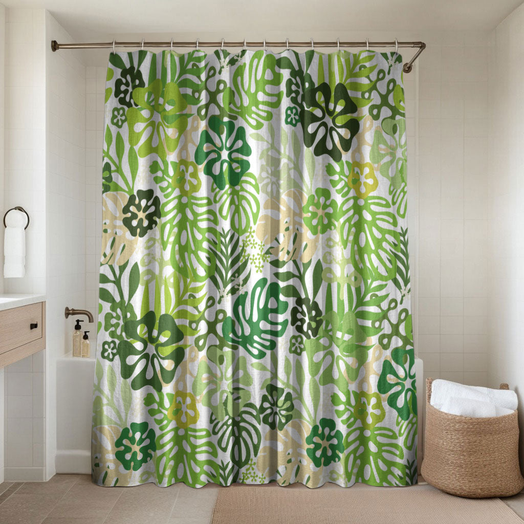 Green Aloha Hawaiian Bathroom Set Monstera Hibiscus Tropical Pattern LT19 Shower Curtain Only Green - Polynesian Pride