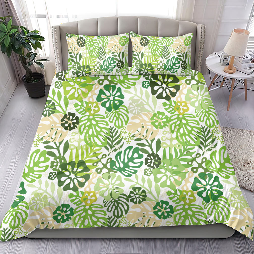 Green Aloha Hawaiian Bedding Set Monstera Hibiscus Tropical Pattern LT19 - Polynesian Pride