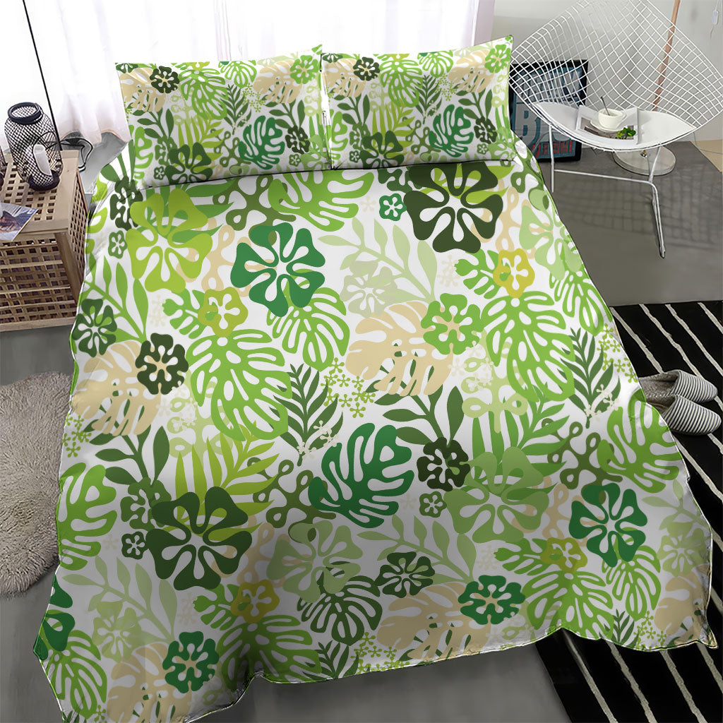 Green Aloha Hawaiian Bedding Set Monstera Hibiscus Tropical Pattern LT19 - Polynesian Pride