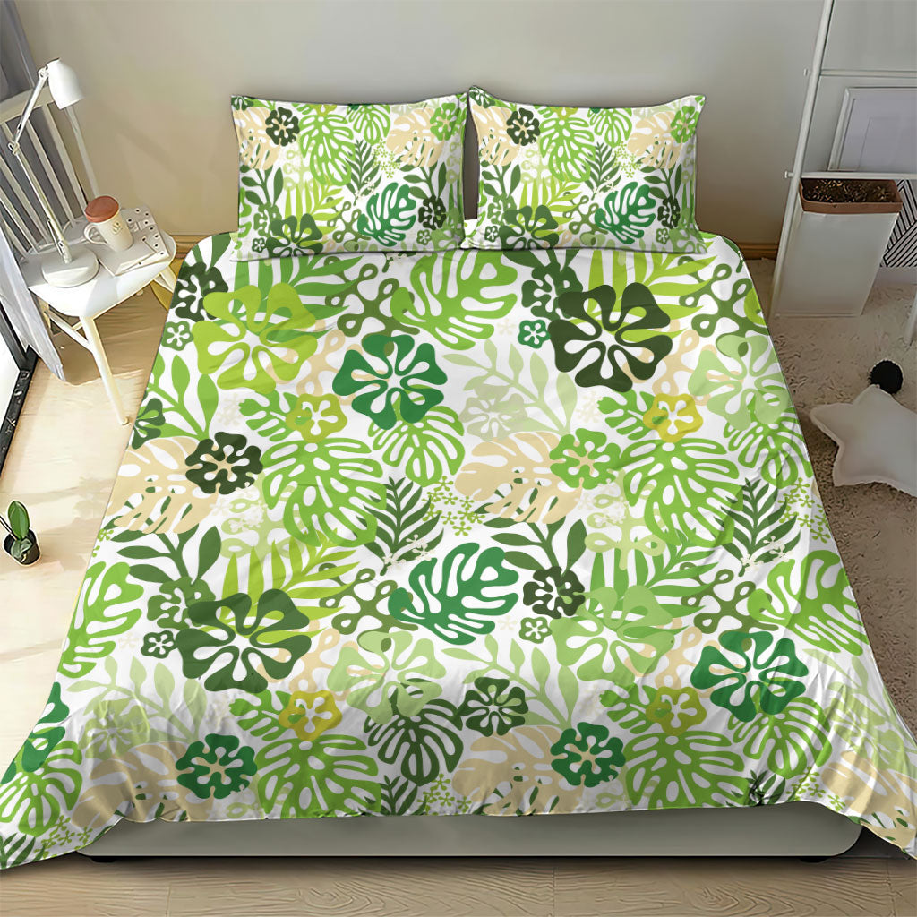 Green Aloha Hawaiian Bedding Set Monstera Hibiscus Tropical Pattern LT19 - Polynesian Pride