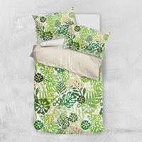 Green Aloha Hawaiian Bedding Set Monstera Hibiscus Tropical Pattern LT19 US Twin 172cm x 218cm Green - Polynesian Pride