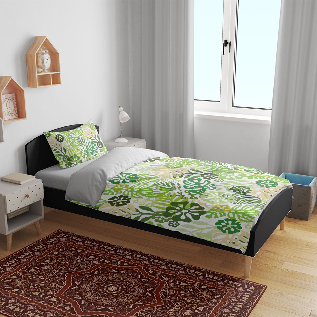 Green Aloha Hawaiian Bedding Set Monstera Hibiscus Tropical Pattern LT19 - Polynesian Pride