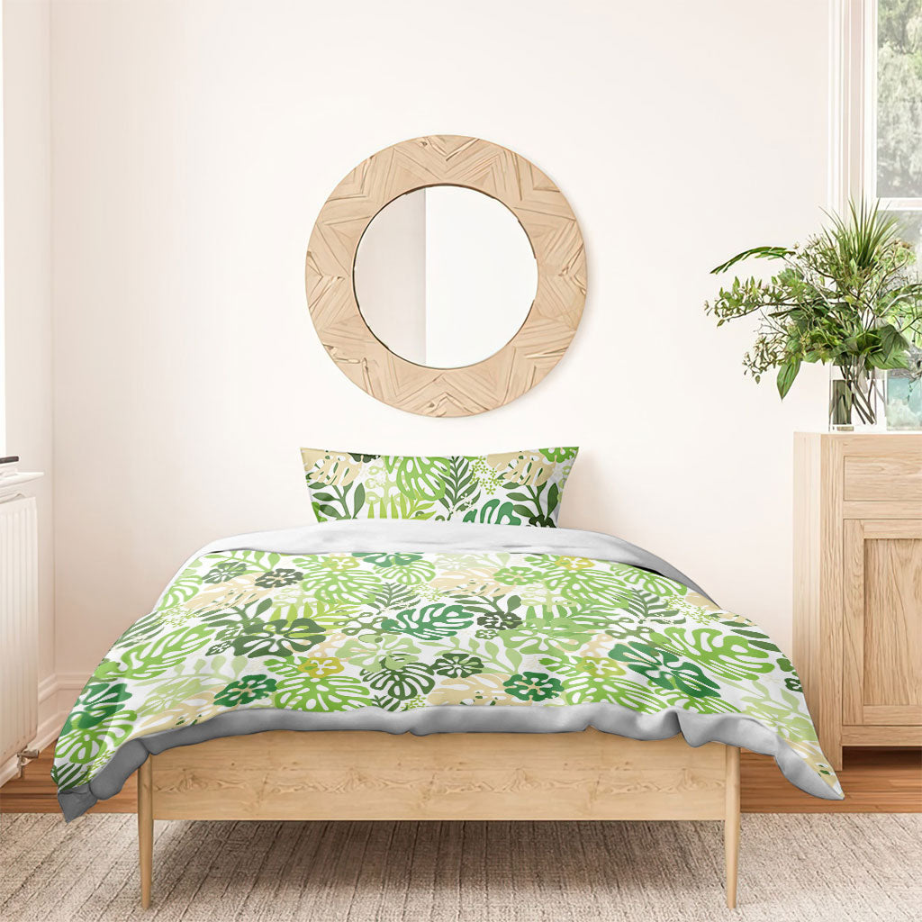 Green Aloha Hawaiian Bedding Set Monstera Hibiscus Tropical Pattern LT19 - Polynesian Pride
