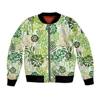 Green Aloha Hawaiian Bomber Jacket Monstera Hibiscus Tropical Pattern LT19 Unisex Green - Polynesian Pride