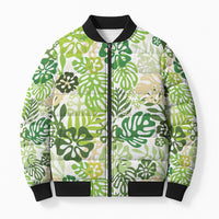 Green Aloha Hawaiian Bomber Puffer Jacket Monstera Hibiscus Tropical Pattern LT19 Unisex Green - Polynesian Pride