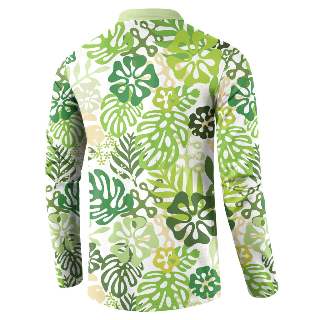 Green Aloha Hawaiian Button Sweatshirt Monstera Hibiscus Tropical Pattern LT19 - Polynesian Pride