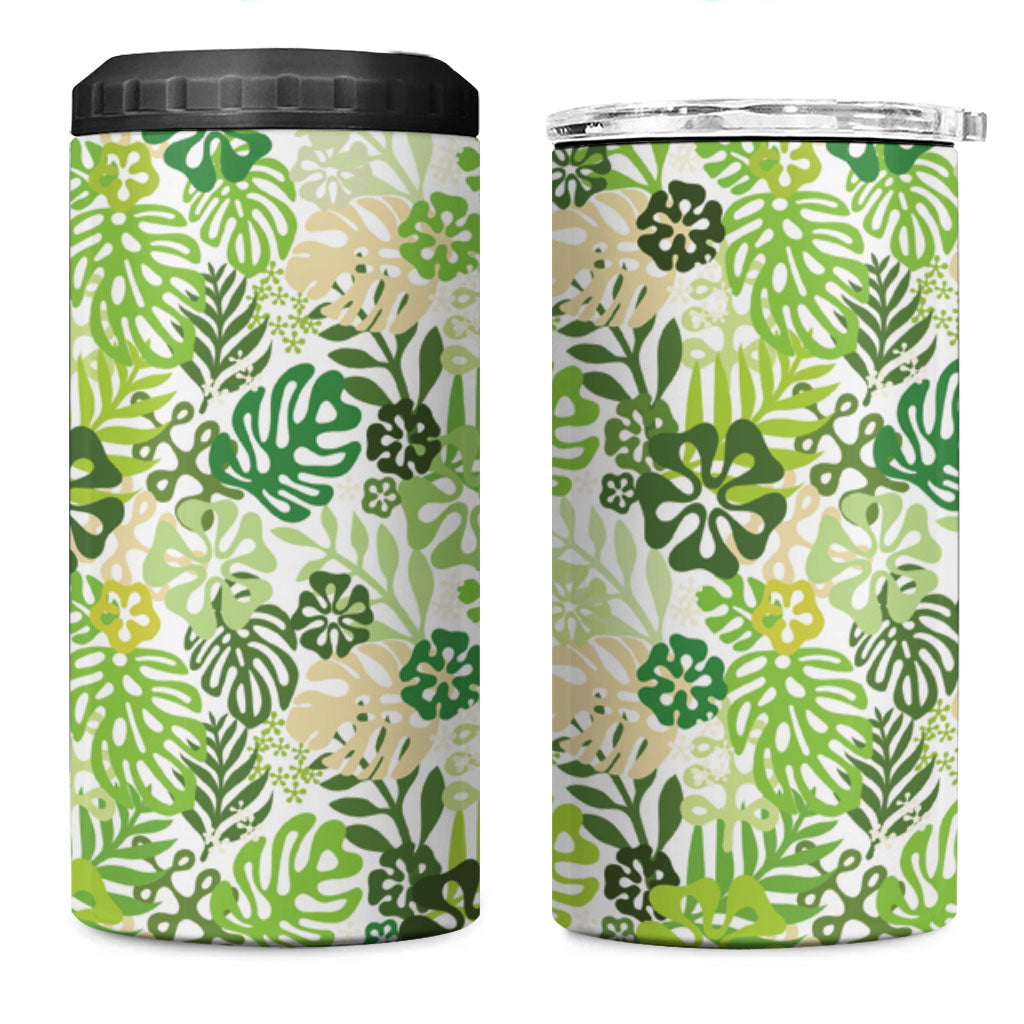 Green Aloha Hawaiian 4 in 1 Can Cooler Tumbler Monstera Hibiscus Tropical Pattern LT19 One Size: 16 oz Green - Polynesian Pride