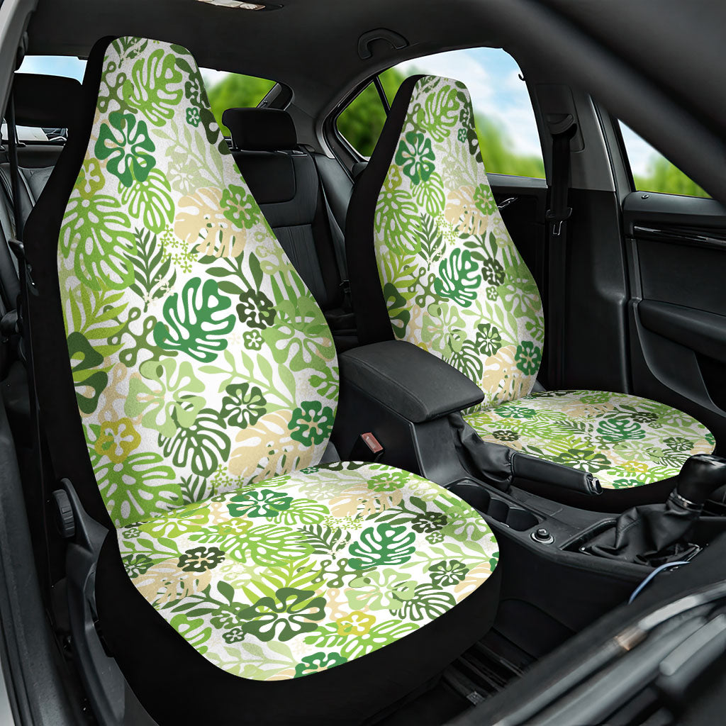 Green Aloha Hawaiian Car Seat Cover Monstera Hibiscus Tropical Pattern LT19 One Size Green - Polynesian Pride
