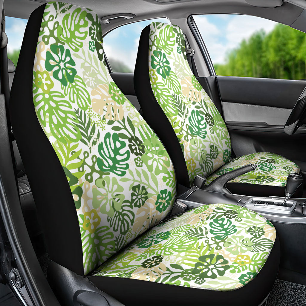 Green Aloha Hawaiian Car Seat Cover Monstera Hibiscus Tropical Pattern LT19 - Polynesian Pride