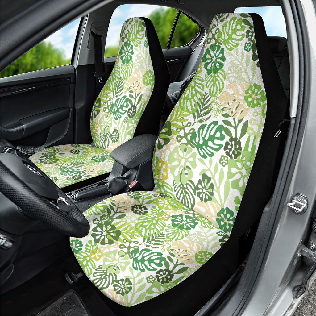 Green Aloha Hawaiian Car Seat Cover Monstera Hibiscus Tropical Pattern LT19 - Polynesian Pride