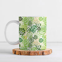 Green Aloha Hawaiian Ceramic Mug Monstera Hibiscus Tropical Pattern LT19 Green - Polynesian Pride