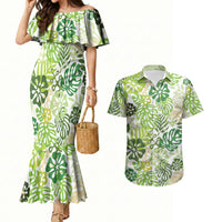 Green Aloha Hawaiian Couples Matching Mermaid Dress and Hawaiian Shirt Monstera Hibiscus Tropical Pattern LT19 Green - Polynesian Pride