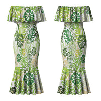 Green Aloha Hawaiian Couples Matching Mermaid Dress and Hawaiian Shirt Monstera Hibiscus Tropical Pattern LT19 - Polynesian Pride